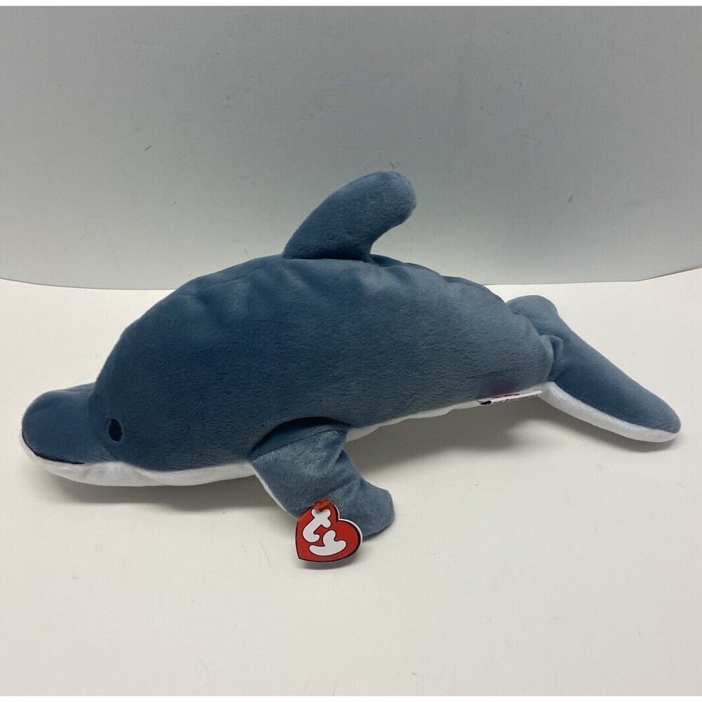 Ty Pillow Pals Plush Gray Glide The Dolphin 14 Inch  Stuffed Toy Heart Tag